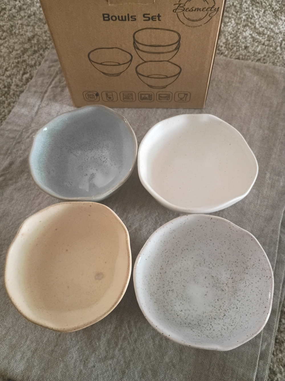 Besmeety Bowls Set - Speckled Neutral Ceramic Bowls (4)